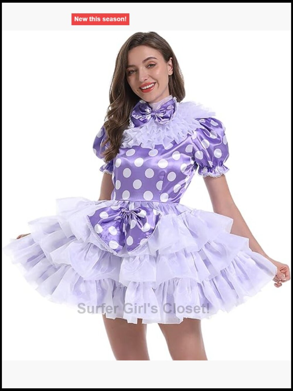 Satin French Maid Cosplay Costume Dress Puff Sleeve Apron Included
